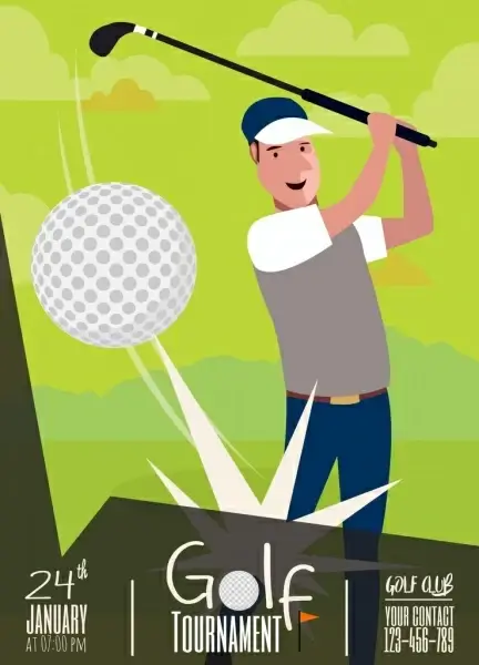 golf tournament banner player ball icon green design