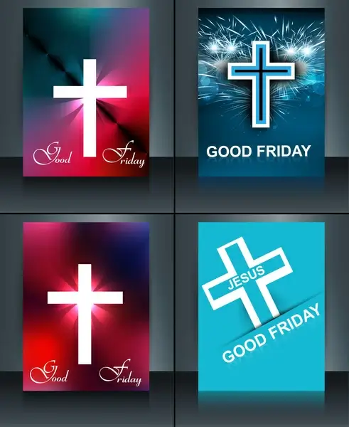 good friday brochure template collection card for jesus cross colorful vector