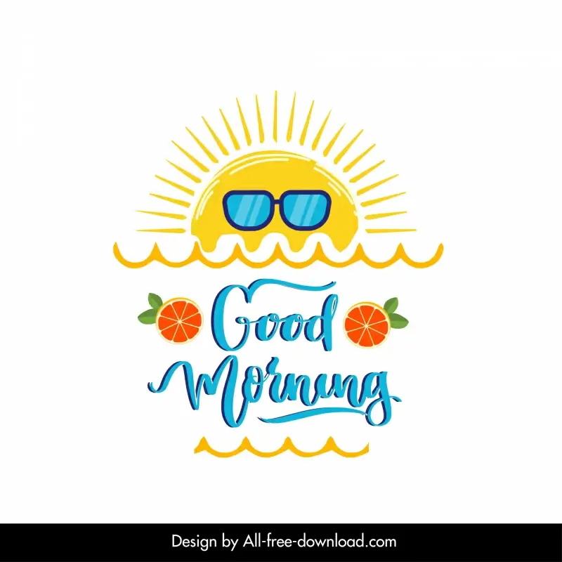 good morning sign logotype funny stylized sun orange fruit calligraphy decor