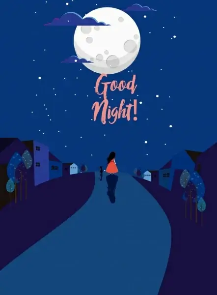good night banner dark blue design moon icon