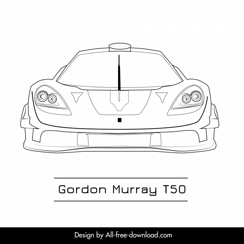 gordon murray t50 car model advertising template flat black white handdrawn front view outline