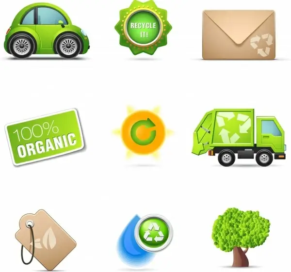 environmental protection icons colored modern symbols sketch