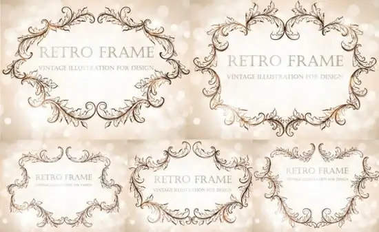 frames templates retro elegant curved leaf sketch