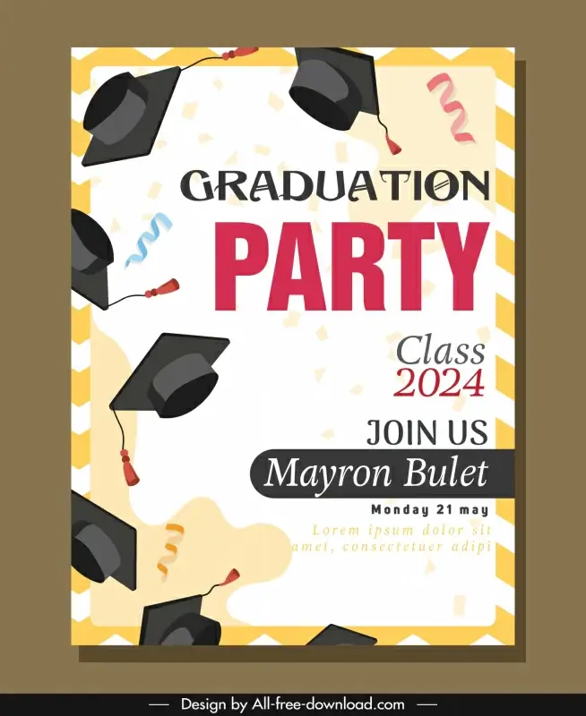  graduation party banner template  dynamic graduation hats confetti 