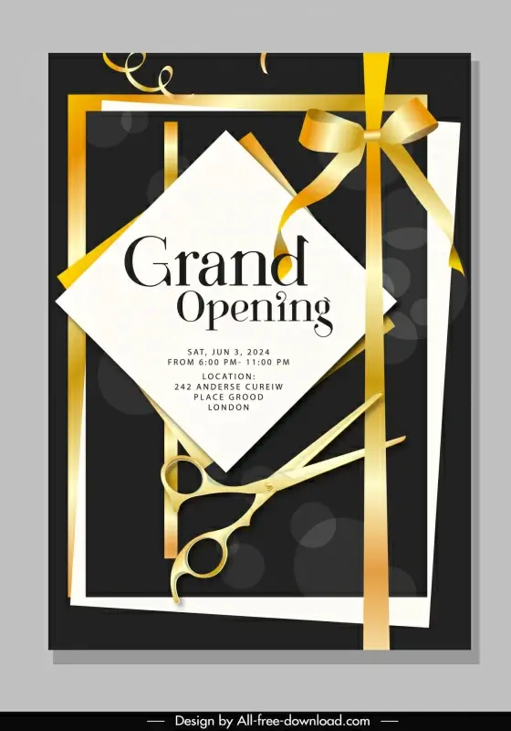 grand opening invitation card template elegant luxury knot scissors 