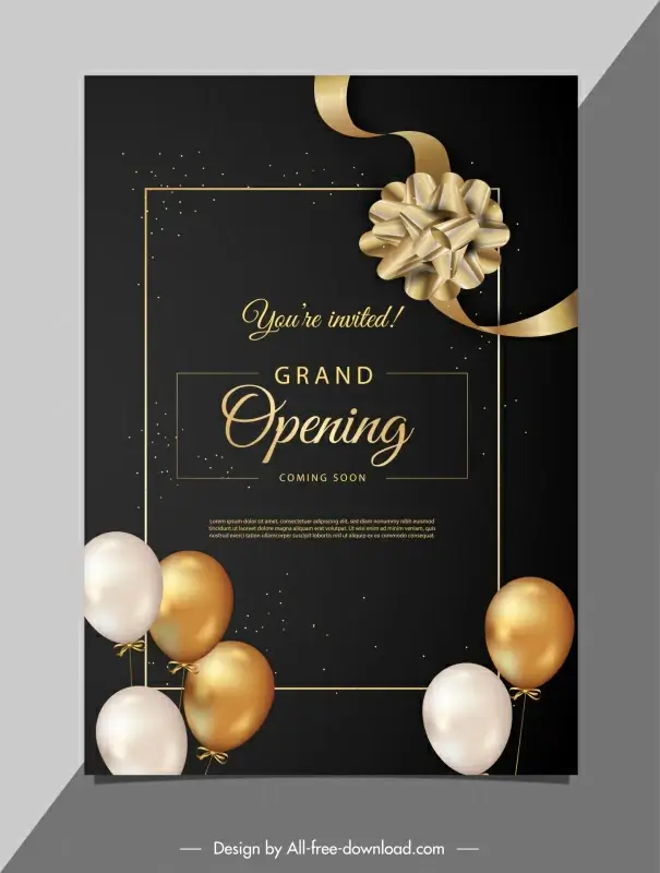 grand opening poster template modern elegant ribbon balloons