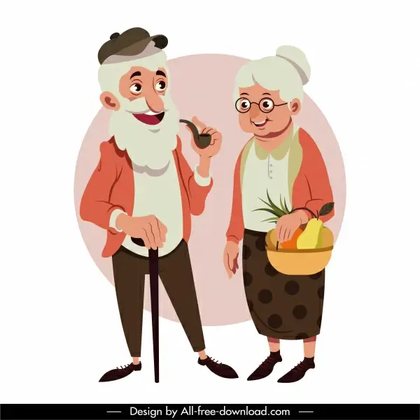 grandparents icons colored cartoon character sketch