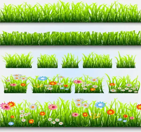 grass and flowers decoration elements vector