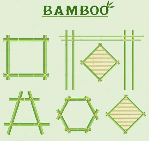 green bamboo design elements various shapes isolation