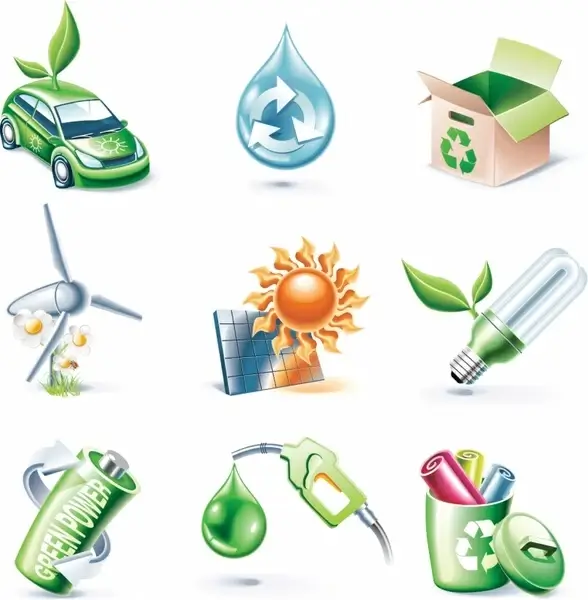 ecological icons colored modern 3d design