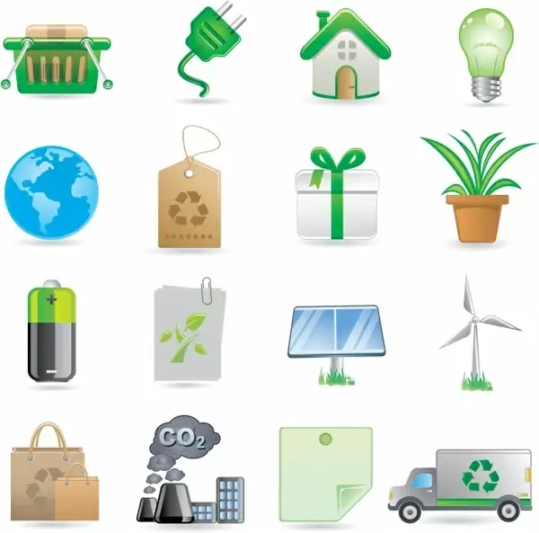 ecology icons environmental symbols sketch colored modern design