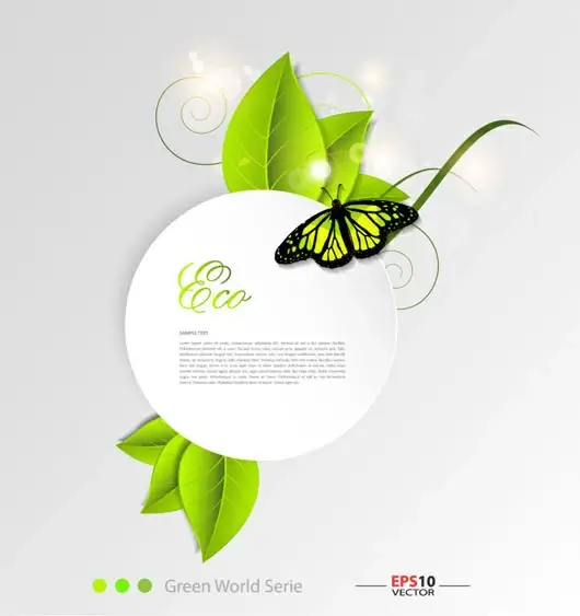 green leaf and butterfly shiny background vector