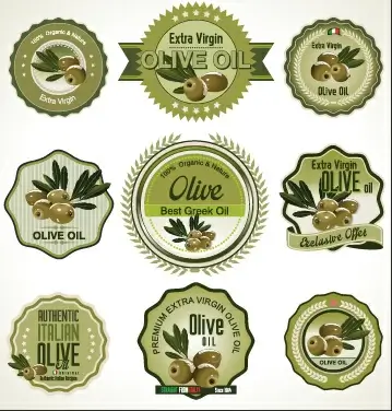 green style olive oil badges vector
