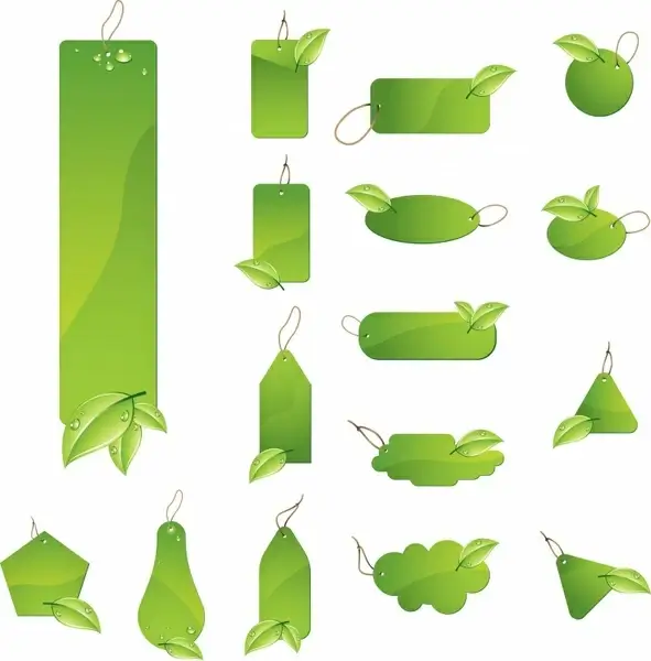 eco tags templates green multishapes design leaf ornament