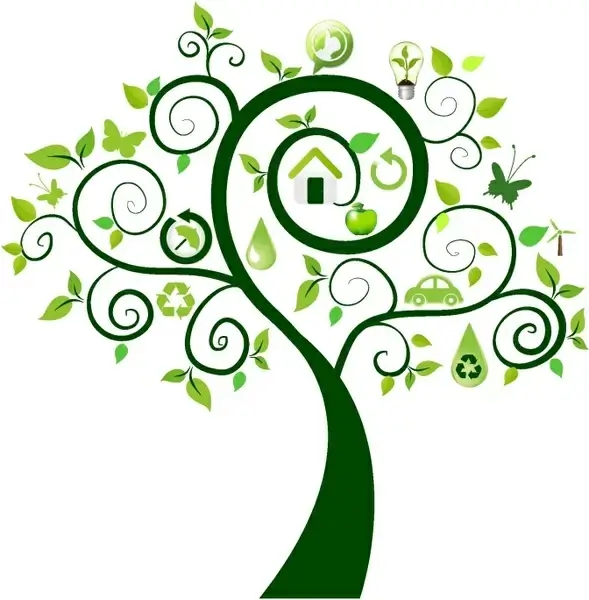 Green tree with ecology icons 