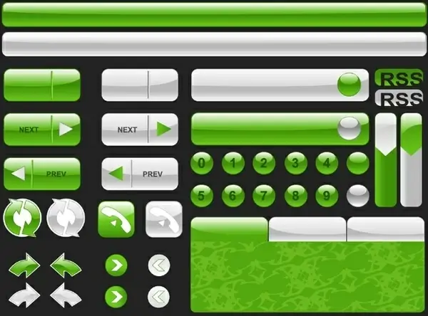 web button design elements shiny green white decoration