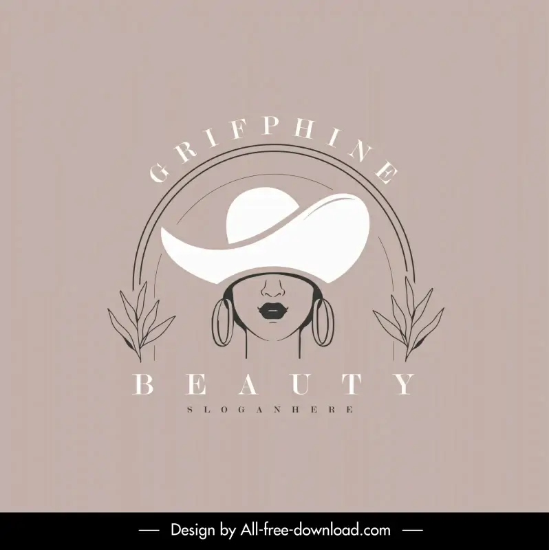 grifphine beauty logotype lady portrait leaf texts decor classic design