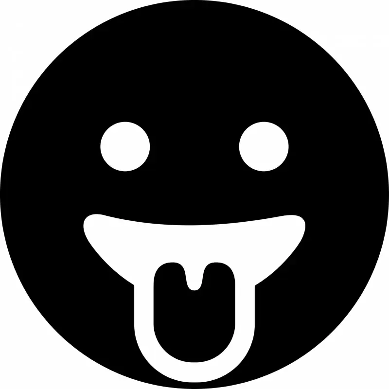 grin tongue emotion icon flat black white contrast circle face outline