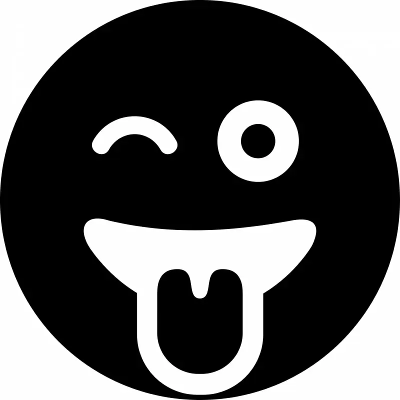 grin tongue wink emoticon flat black white contrast circle face outline