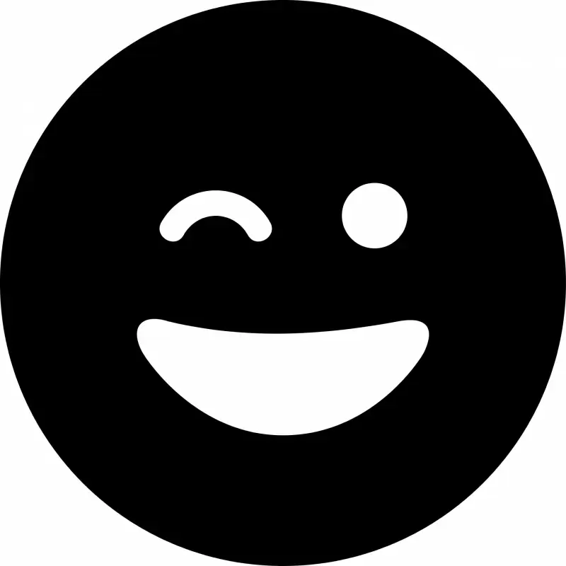grin wink emotion icon flat black white circle face sketch
