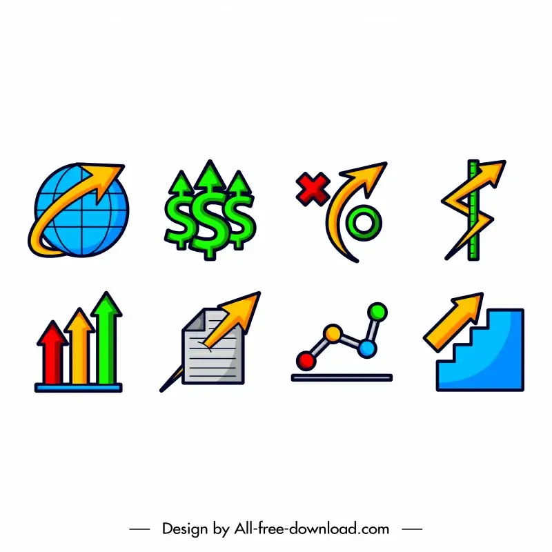 grow up chart icon sets flat modern arrow globe currency shapes sketch