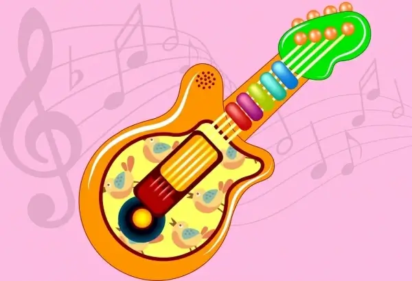 guitar toy icon colorful design birds decoration