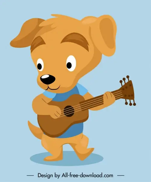 guitarist dog character icon funny stylized sketch