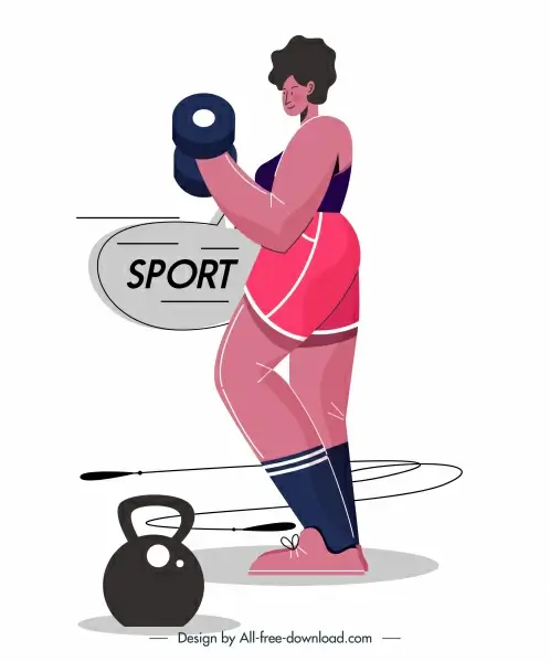 gym sport icon dumbbel woman sketch cartoon design