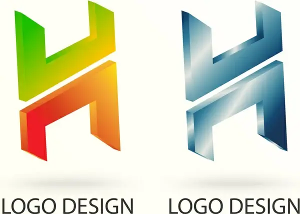 h 3d vector logo design