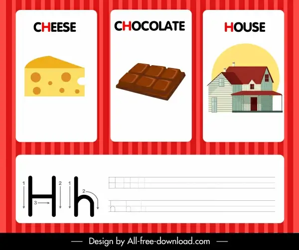 h alphabet education template cheese chocolate house sketch