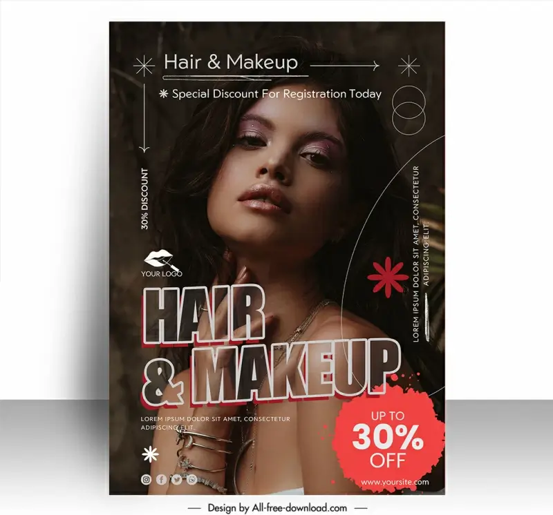 hair and makeup advertising poster template attractive lady sketch