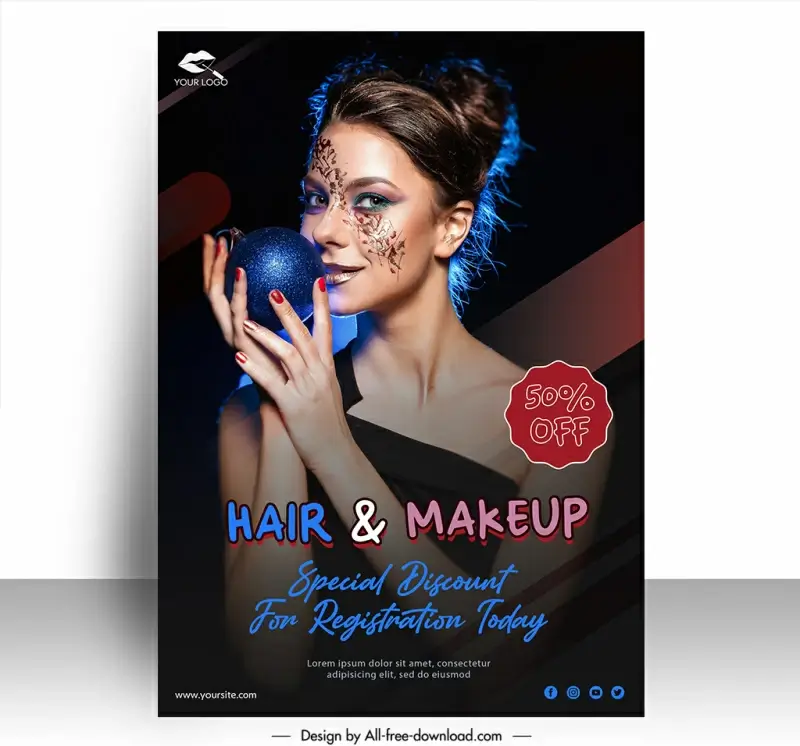 hair makeup discount poster template elegant dark design
