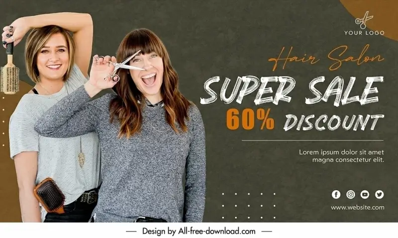 hair salon discount banner template dynamic funny ladies 