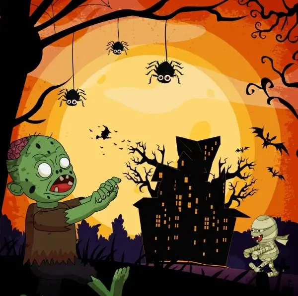 halloween background scary design elements colored cartoon