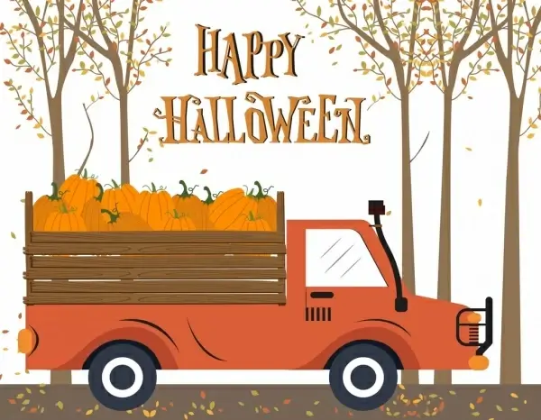 halloween background truck pumpkin autumn landscape decor