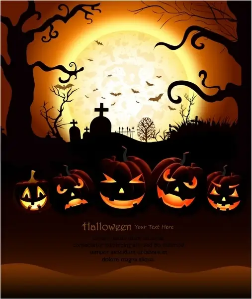 Halloween background with moon and cemetery