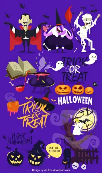 halloween banner colorful dark design horror characters sketch