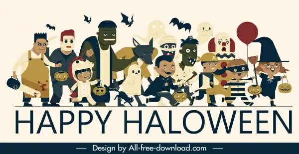 halloween banner funny horror costumes characters sketch
