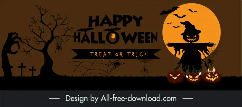 halloween  banner template flat dark silhouette horror elements sketch