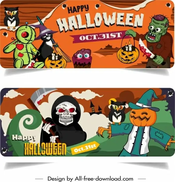halloween banner templates colorful horror characters decor