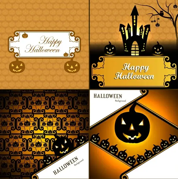 halloween card four collection presentation bright colorful background vector illustration