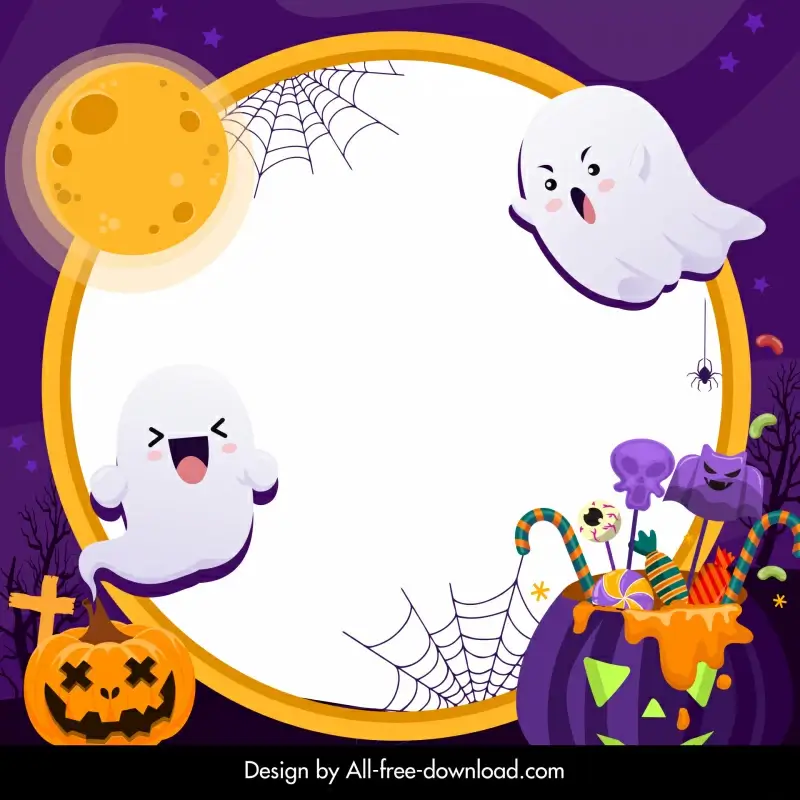 halloween design elements cute ghosts moonlight pumpkins candies sketch