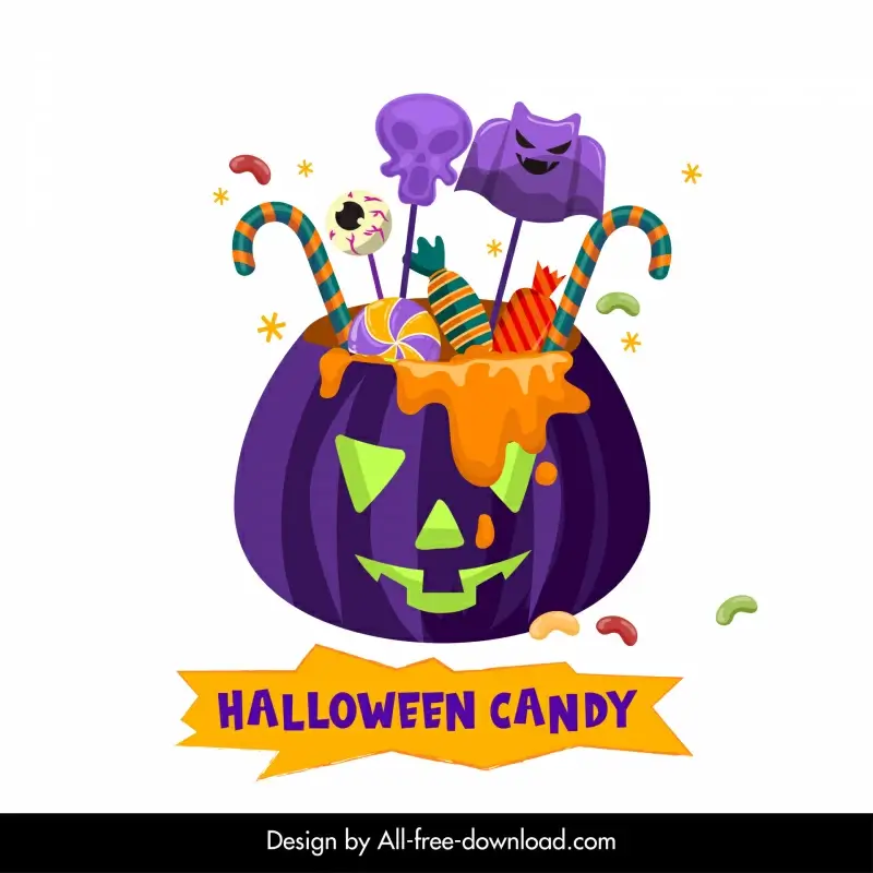 halloween design elements horror candies in pumpkin sketch