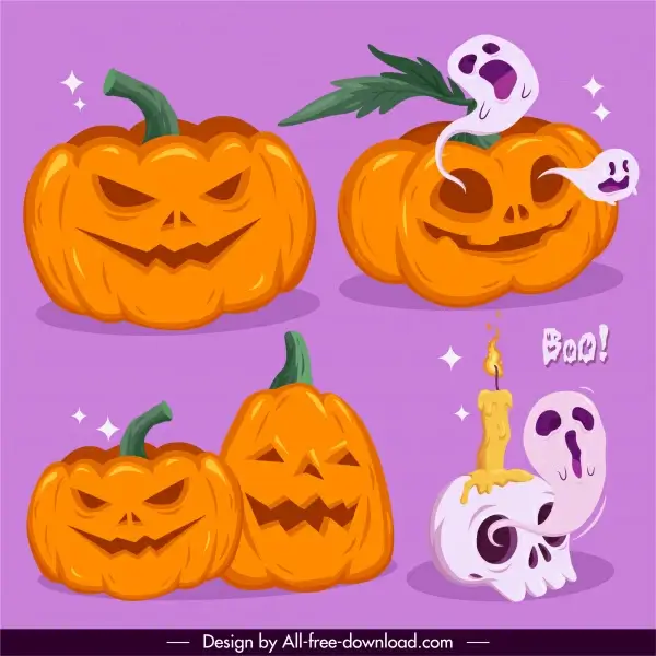 halloween design elements pumpkins skull ghosts sketch