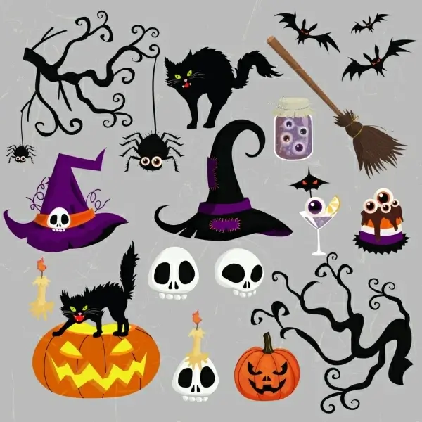 halloween design elements scary objects