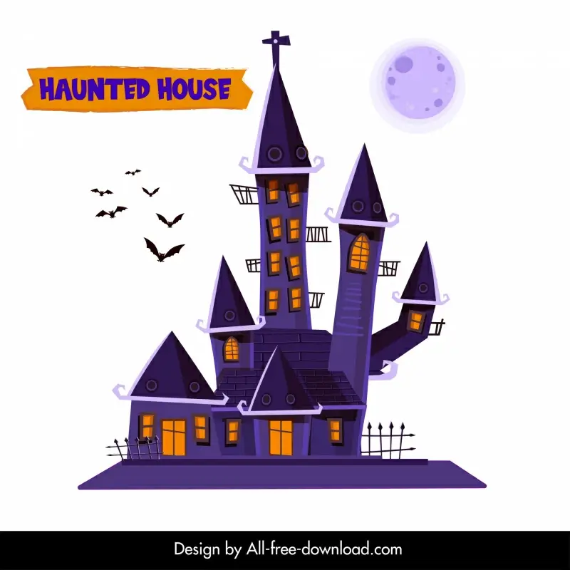 halloween haunted house design elements flat cartoon sketch