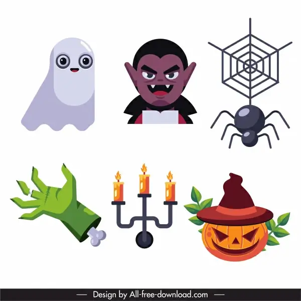 halloween icons colored classic symbols sketch