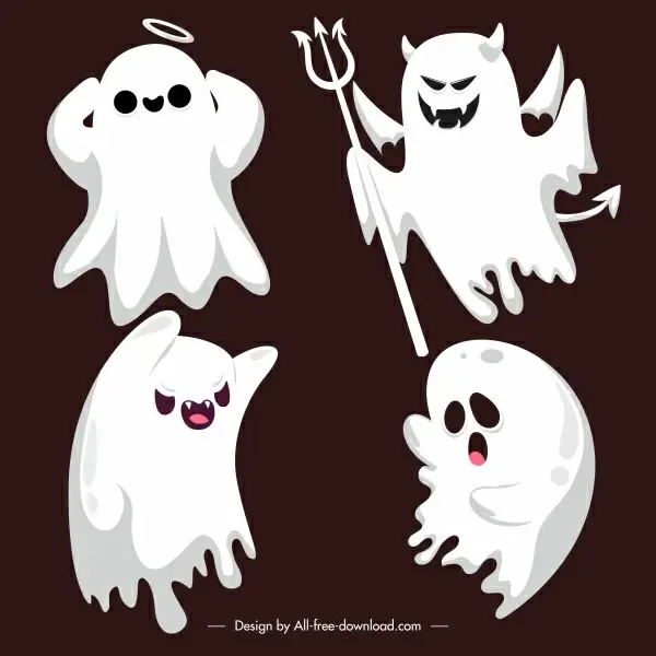 halloween icons ghost devil sketch cartoon characters