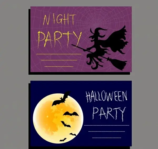 halloween invitation card templates wizard bat moonlight icons