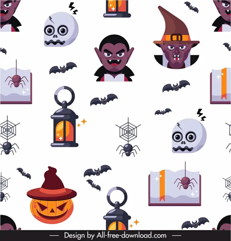  halloween items editable pattern template flat repeating horror elements sketch